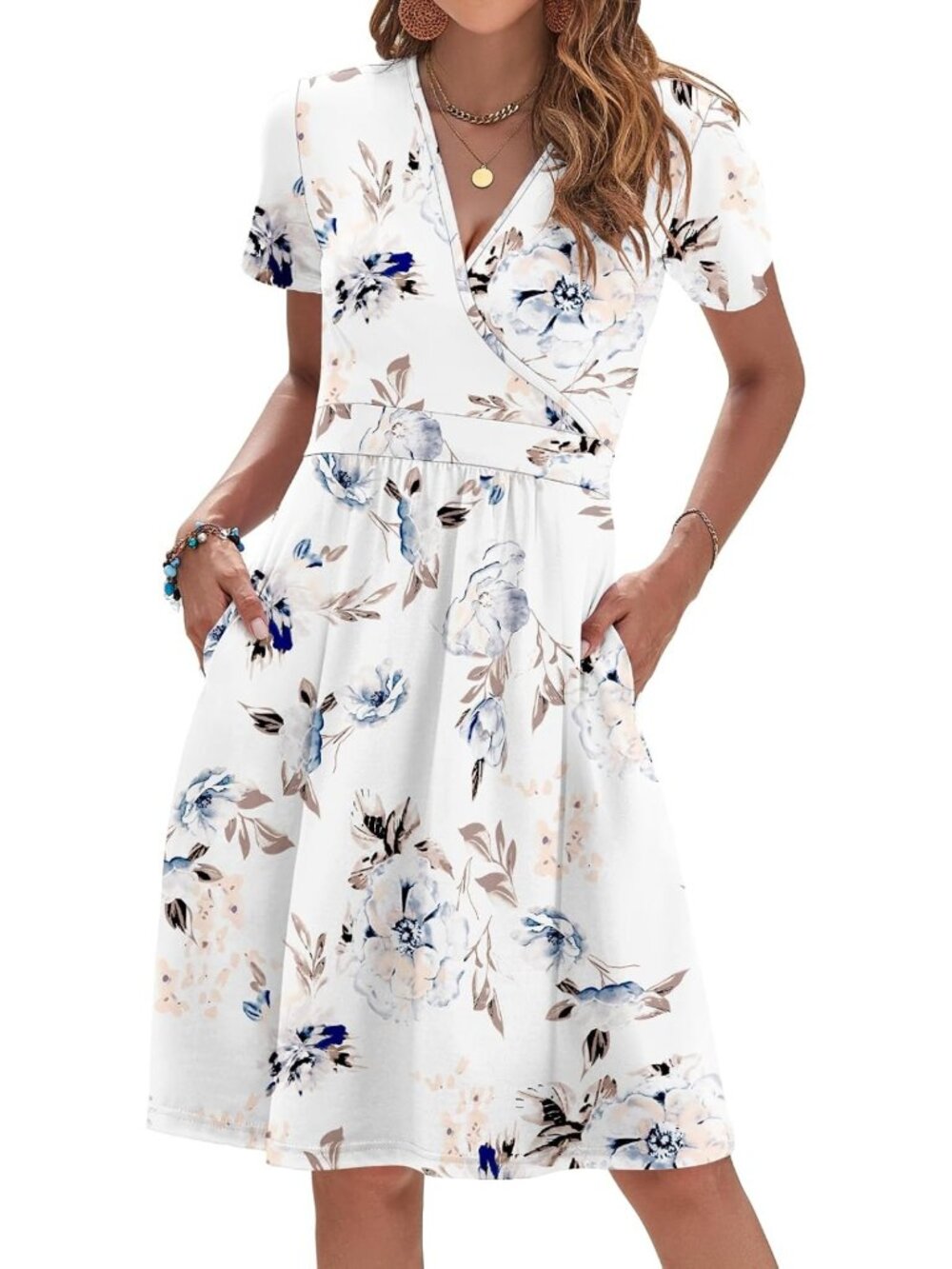 Chic Summer Dress for Women, Short Sleeve V-Neck Faux Wrap Style, Perfect for